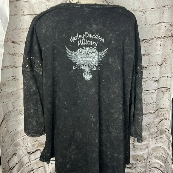Harley-Davidson Women’s 2X | 3/4 Sleeve | RAF Mildenhall Military | Studded Top - Picture 6 of 14